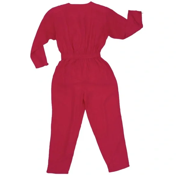 Saks Fifth Avenue Women's Vintage Fuchsia Long Sleeve Jumpsuit Size M - Picture 2 of 14